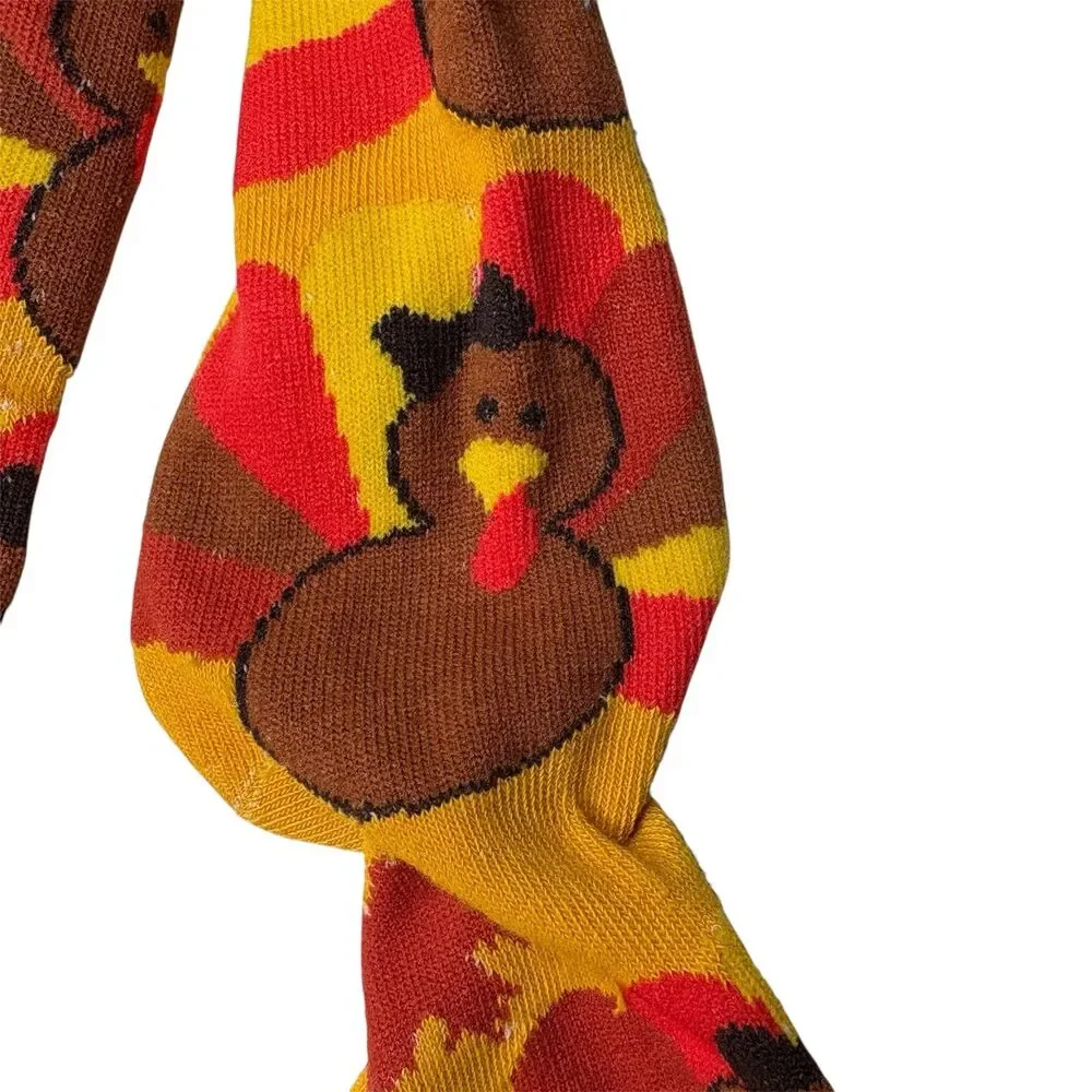 Turkey Red Brown Orange Harvest Yellow Thanksgiving Crew Socks